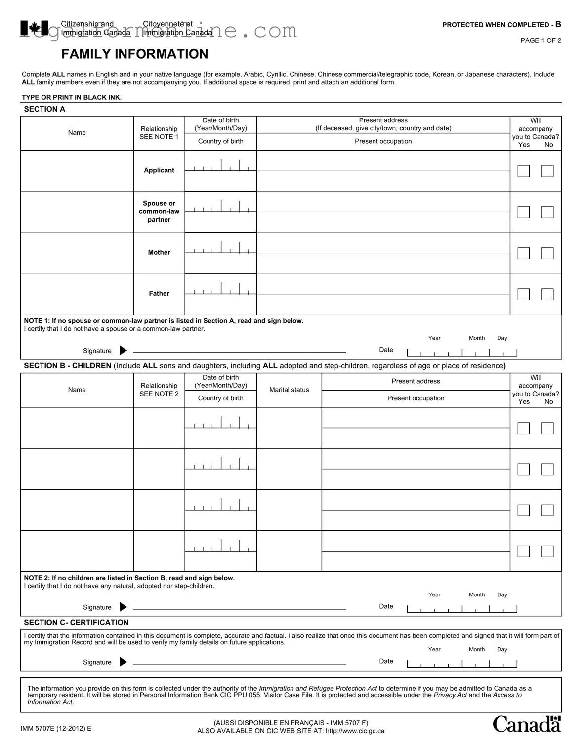 Imm5707 Template in PDF