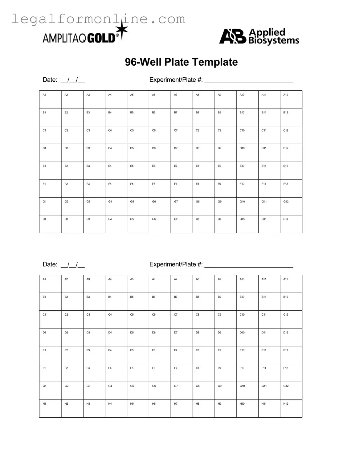 96 Well Template in PDF