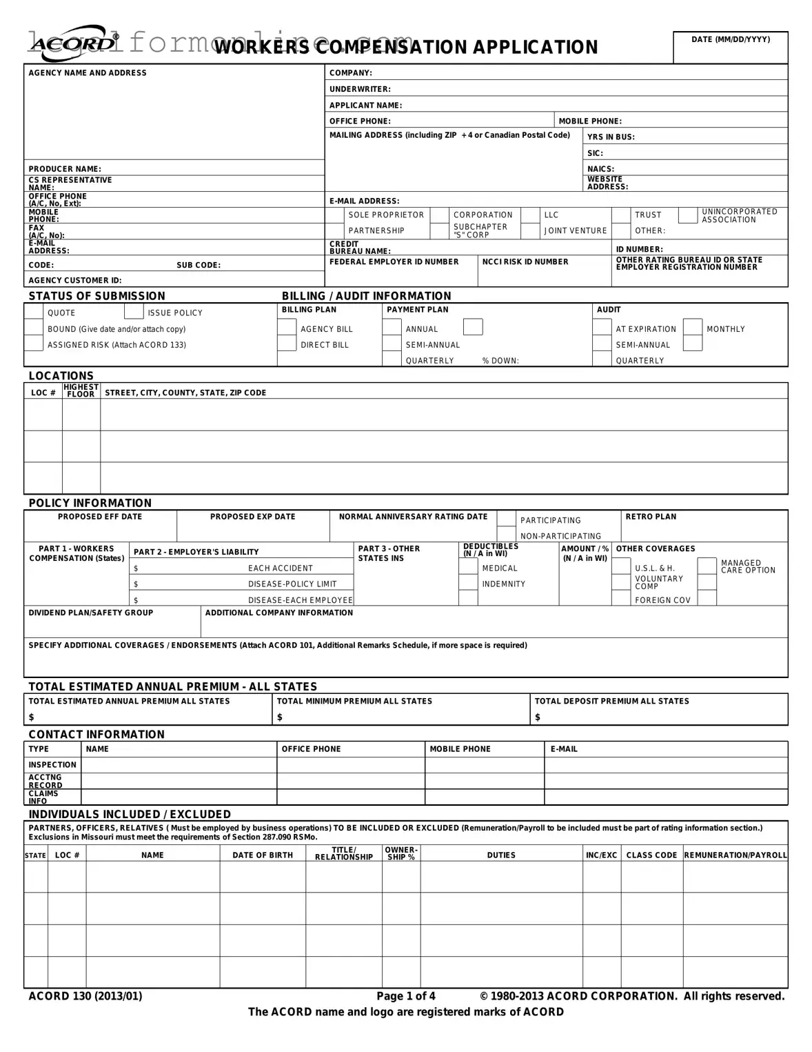 Acord 130 Template in PDF
