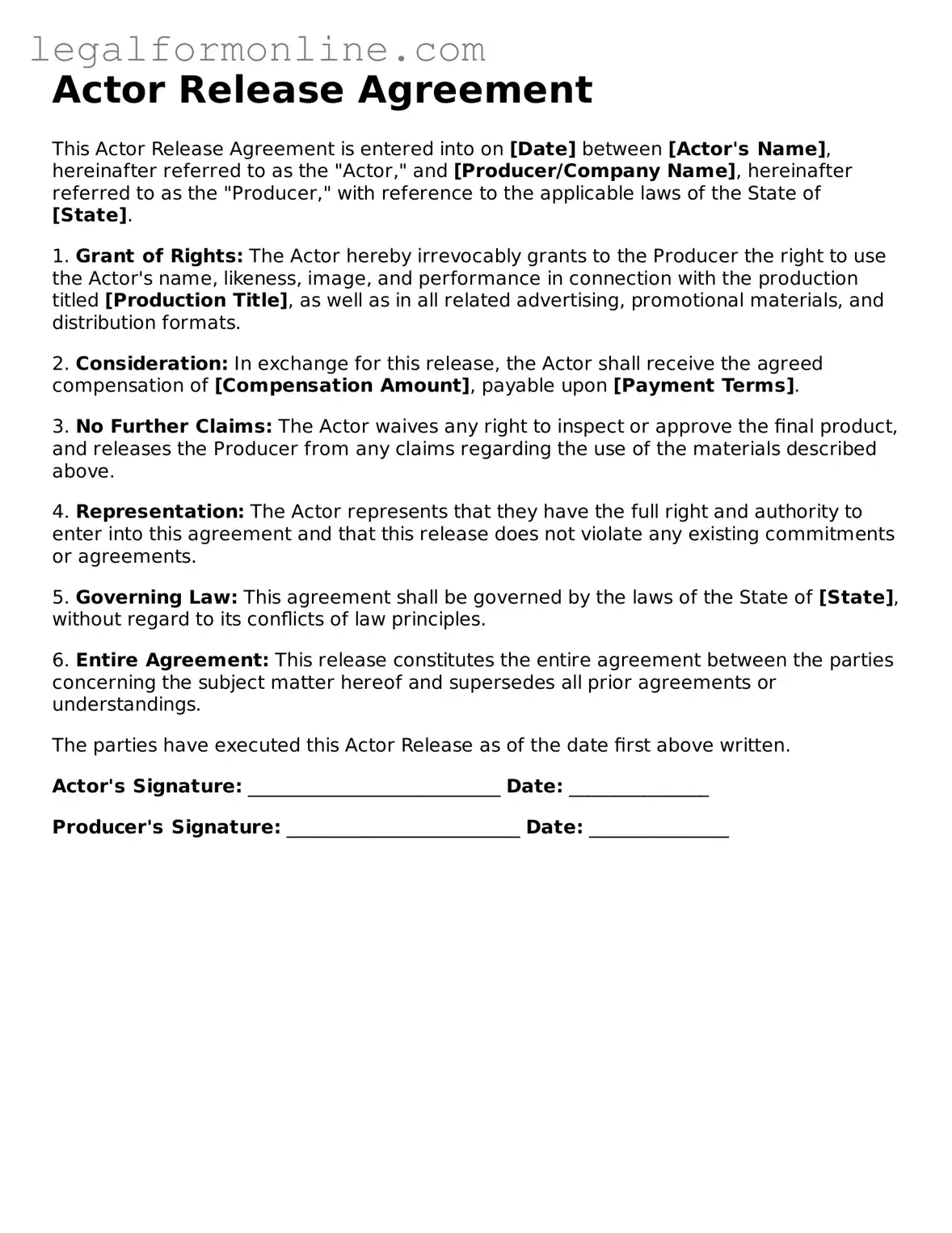 Attorney-Approved Actor Release Template