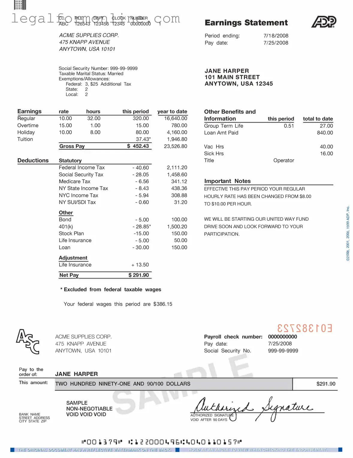 Adp Pay Stub Template in PDF