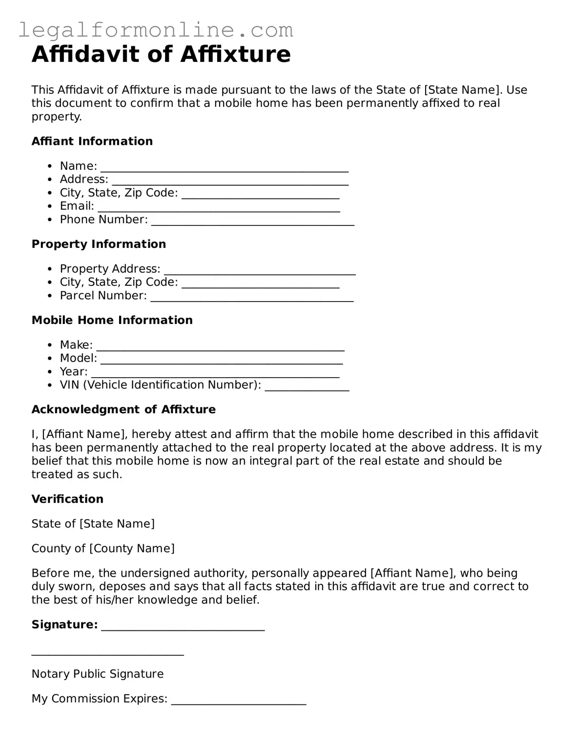 Attorney-Approved Affidavit of Affixture Template