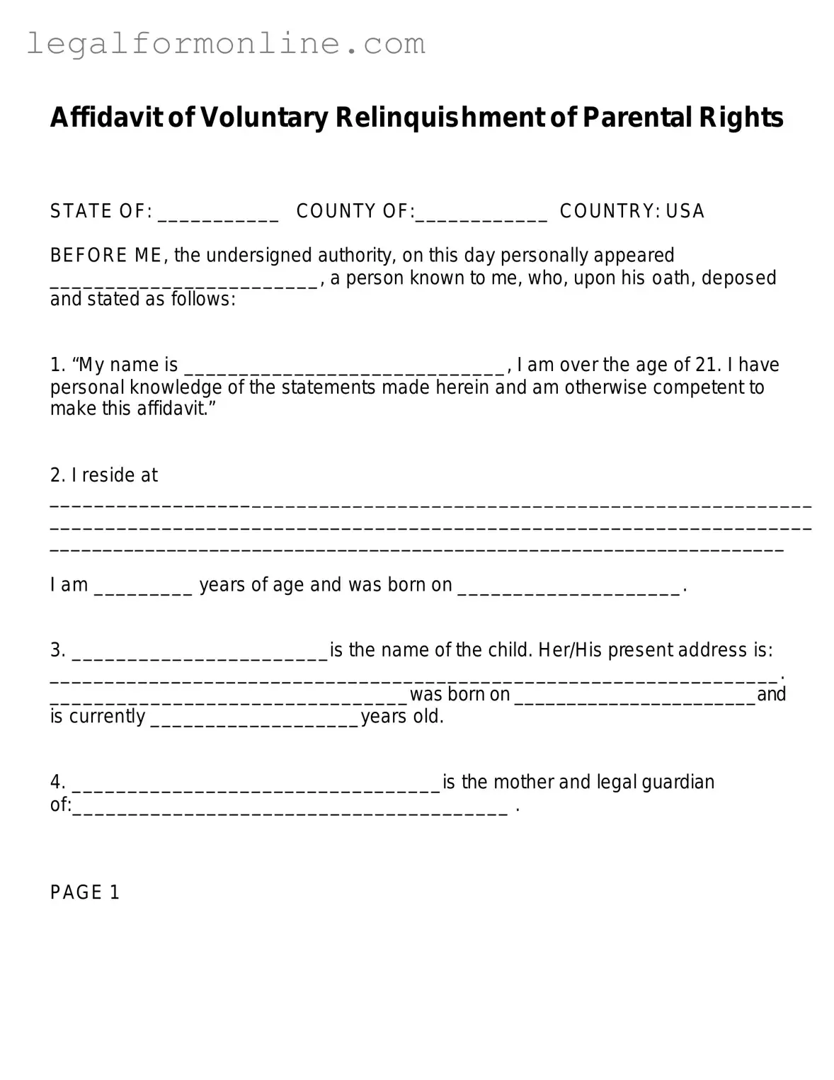 Affidavit Parental Rights Template in PDF