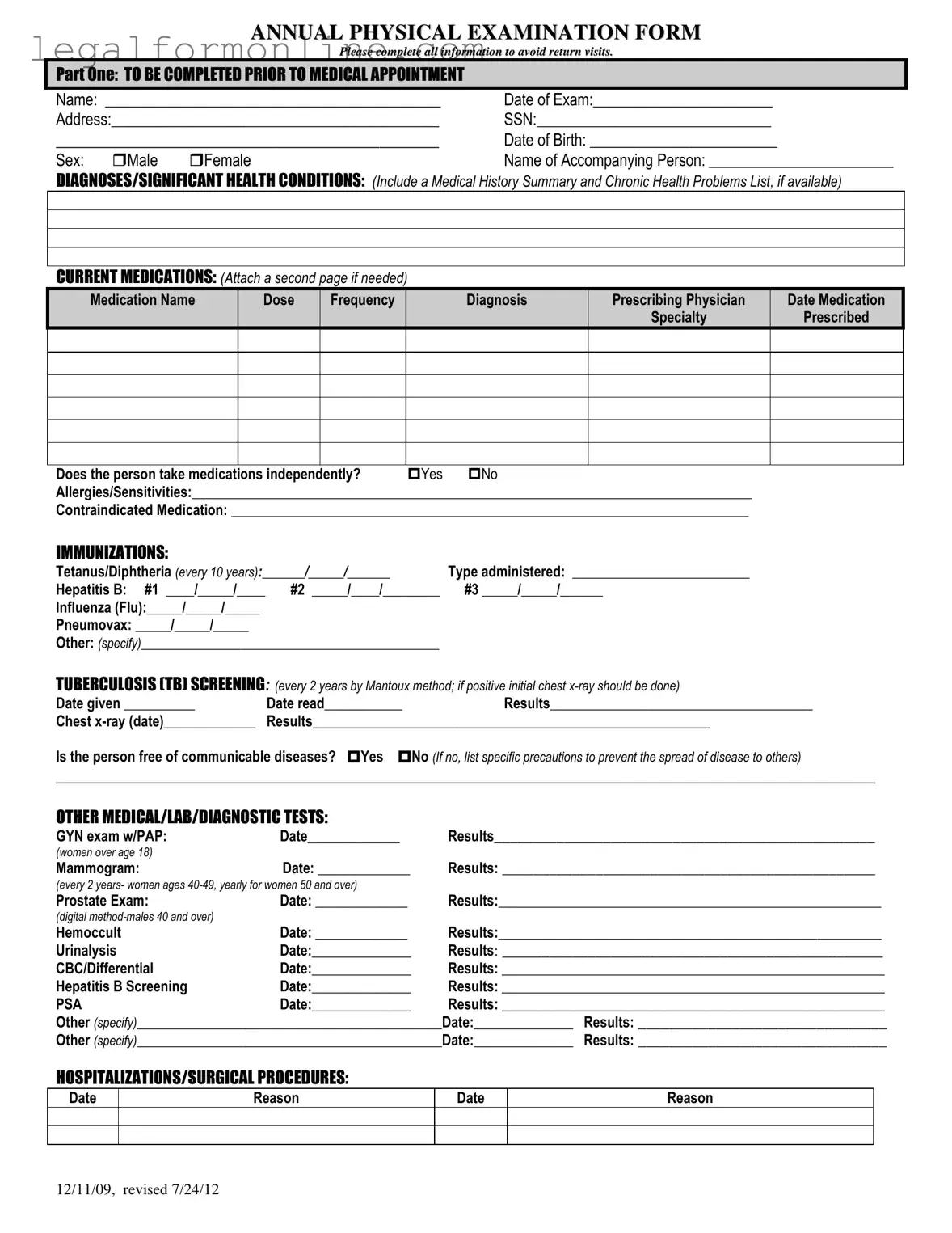Annual Physical Examination Template in PDF