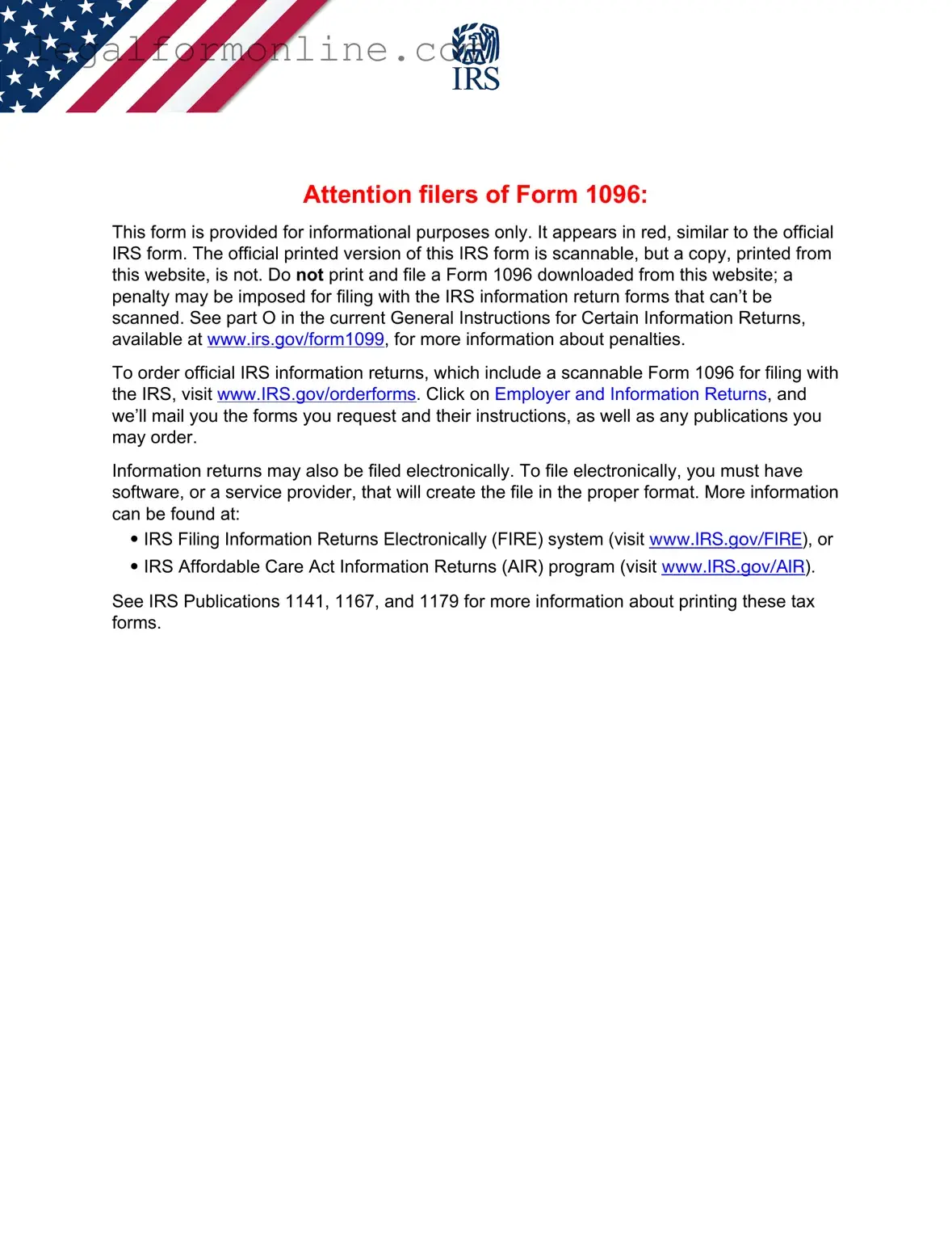 IRS 1096 Template in PDF