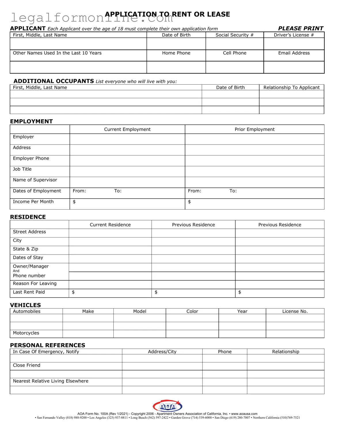Aoa 100A Template in PDF
