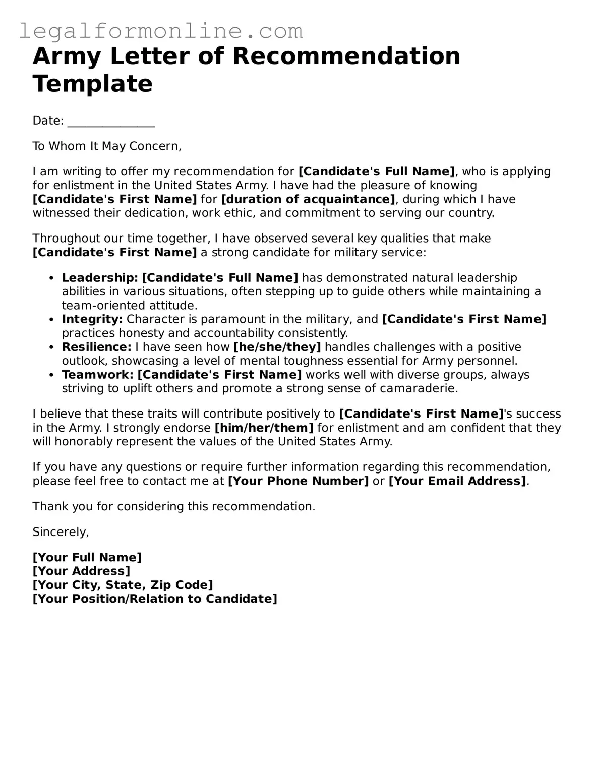 Attorney-Approved Army Letter of Recommendation Template