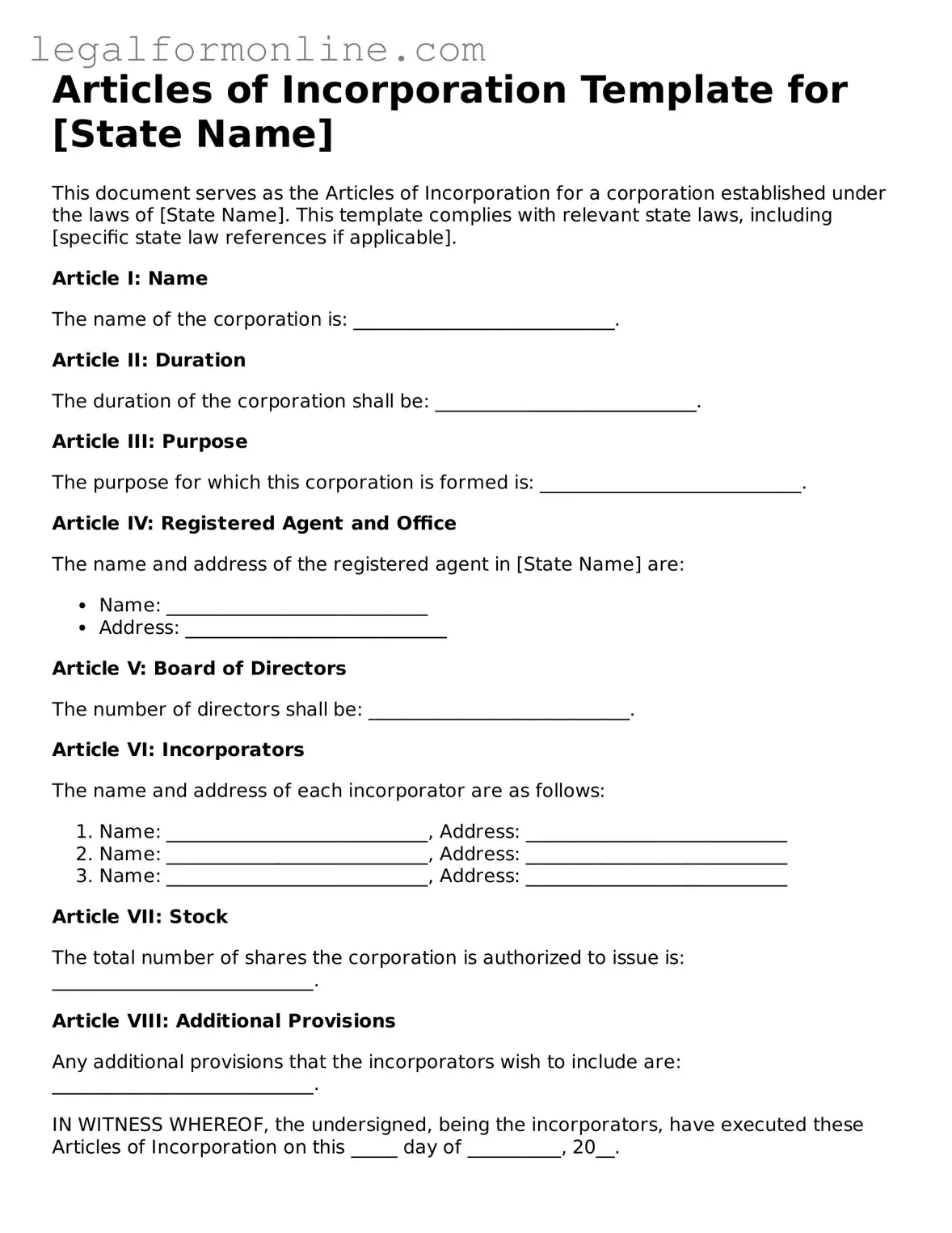 Attorney-Approved Articles of Incorporation Template