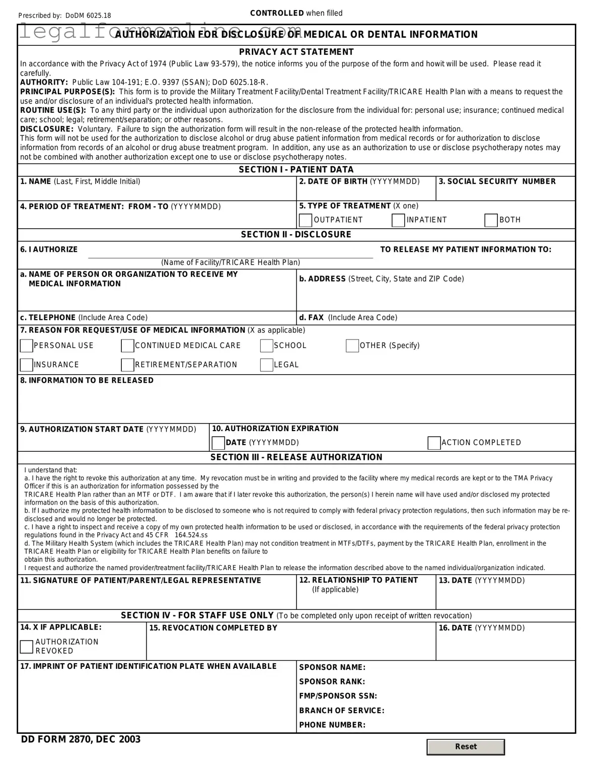 DD 2870 Template in PDF