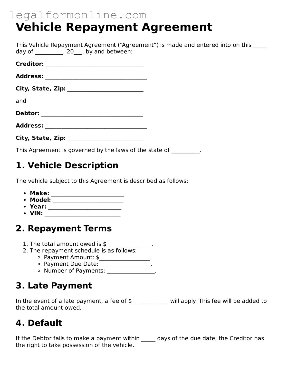 Attorney-Approved Vehicle Repayment Agreement Template