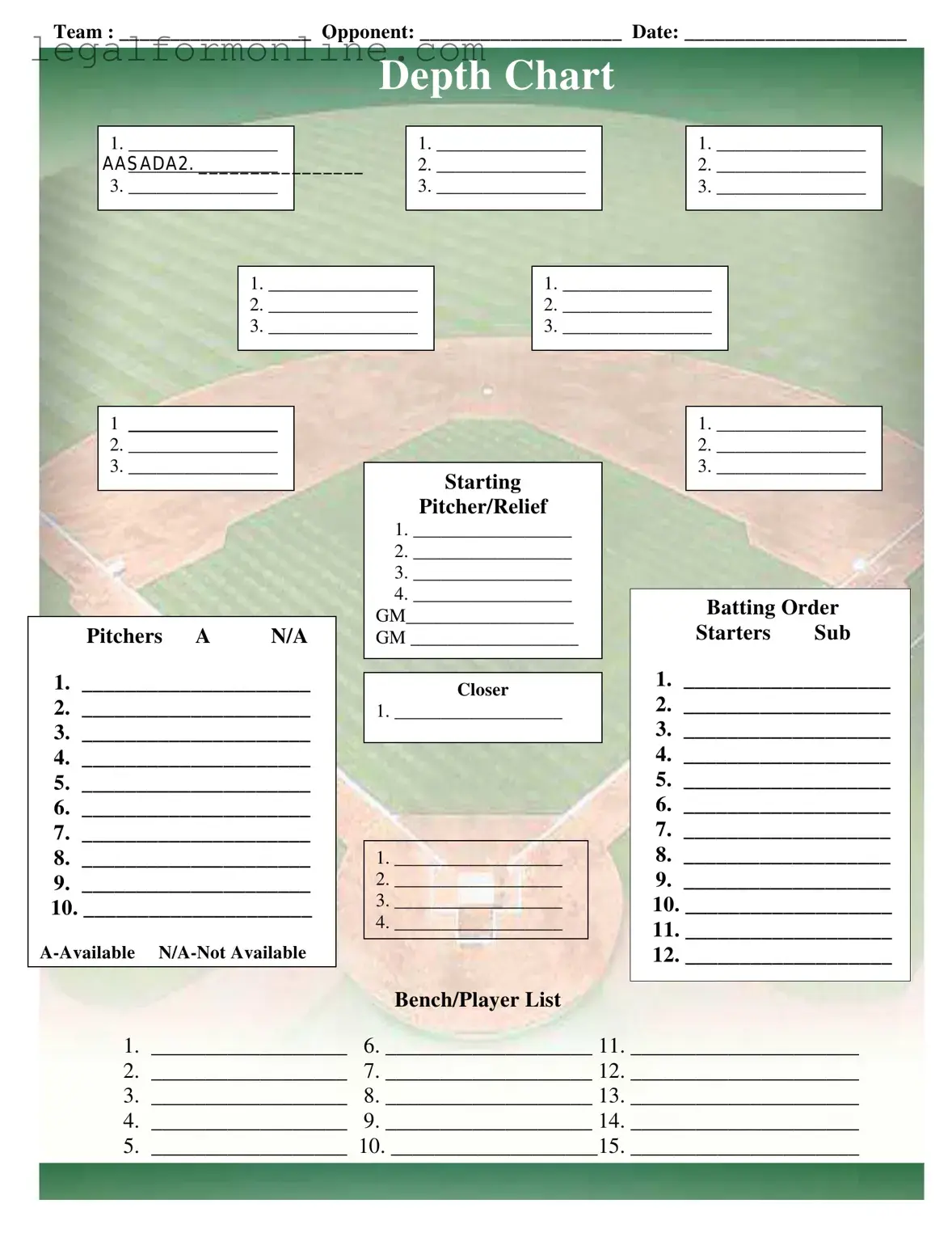 Baseball Field Lineup Template in PDF