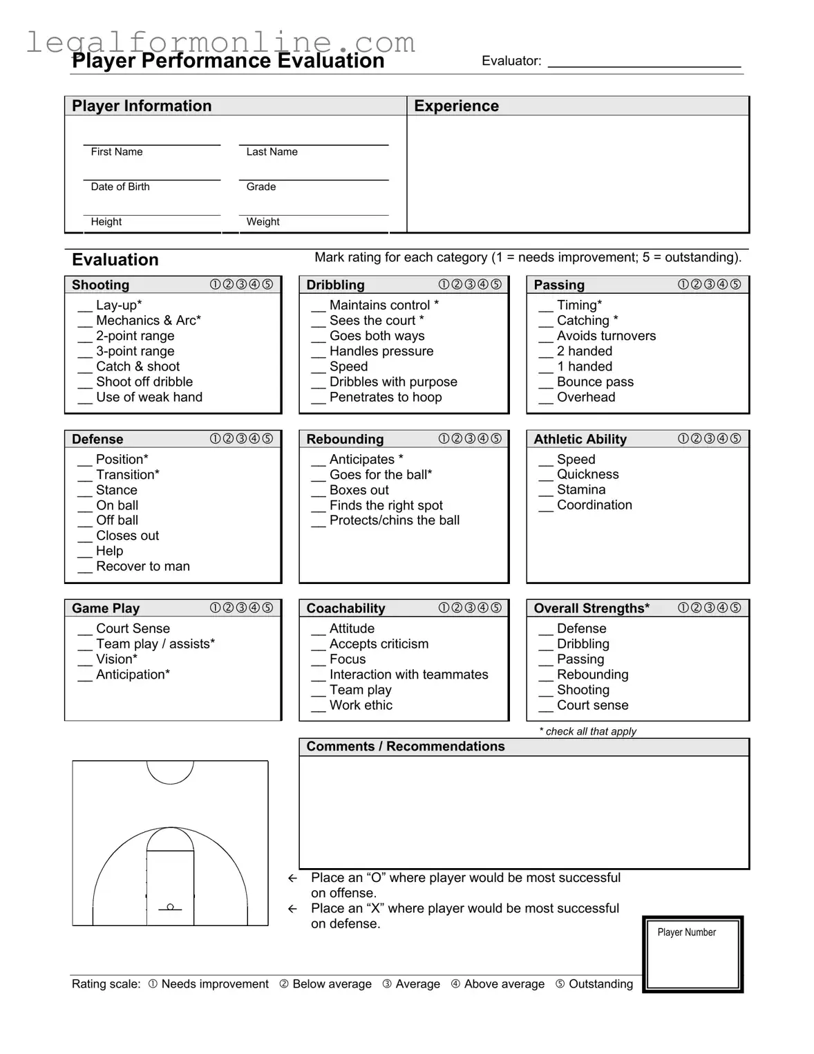 Basketball Evaluation Template in PDF