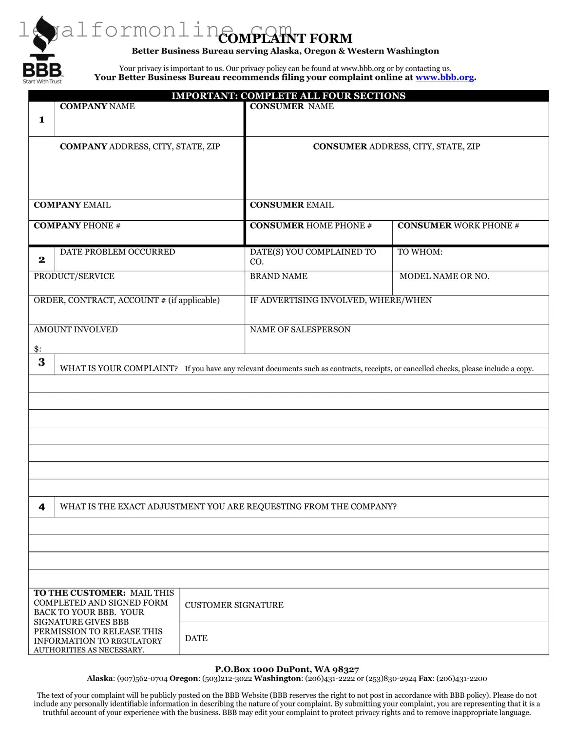 Bbb Complaint Template in PDF