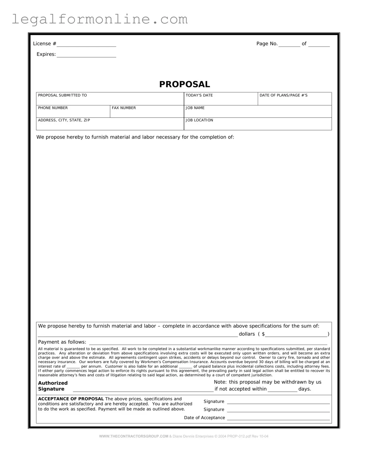 Construction proposal form Template in PDF