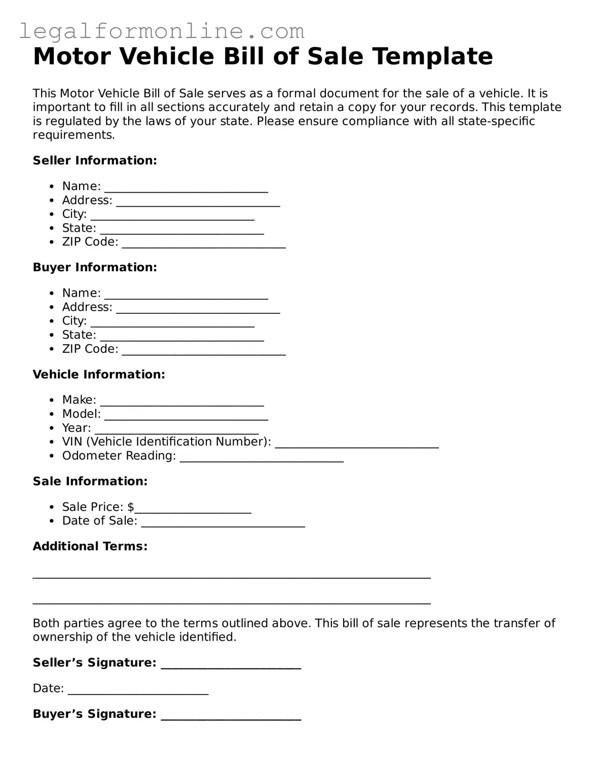 Attorney-Approved Motor Vehicle Bill of Sale Template