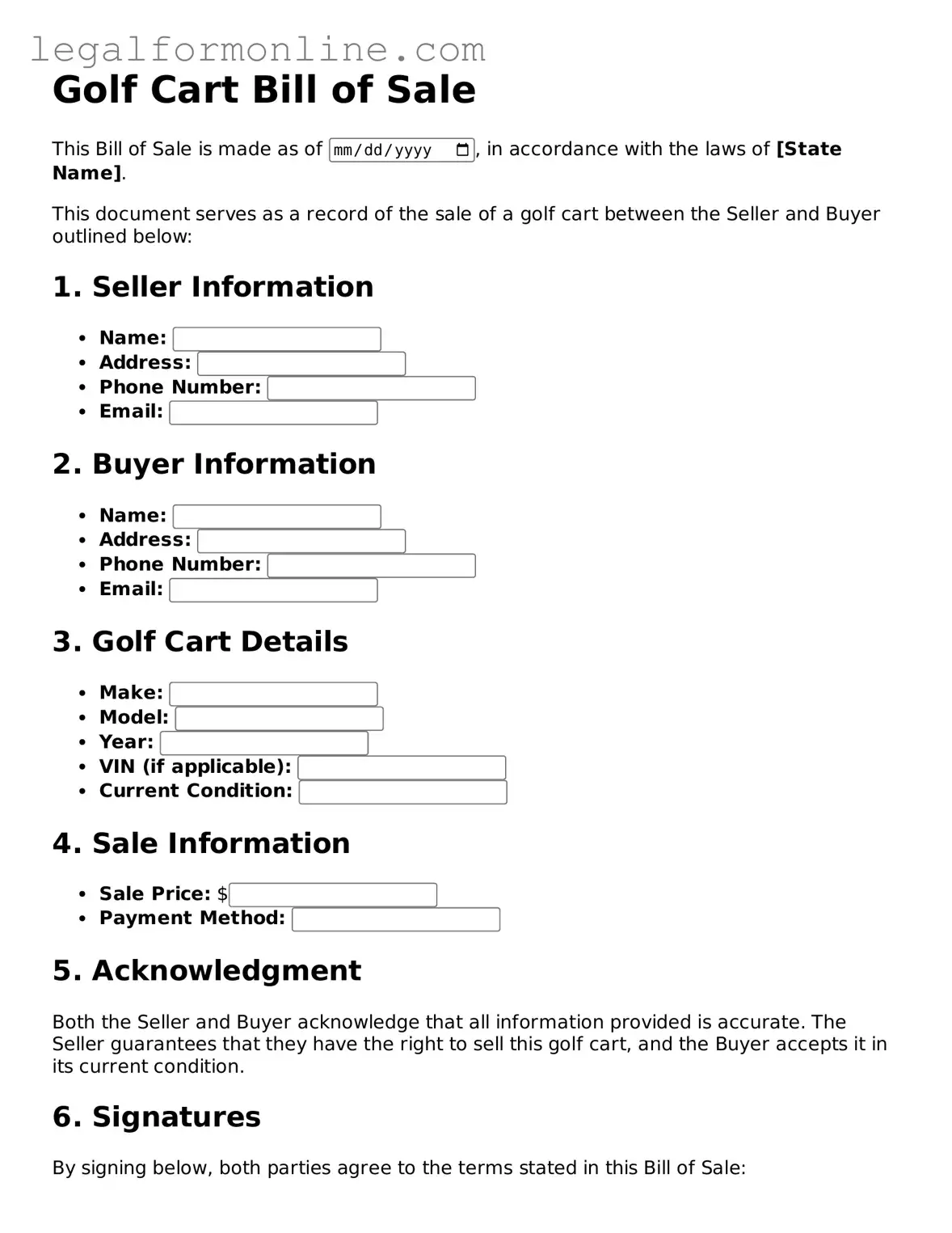 Attorney-Approved Golf Cart Bill of Sale Template