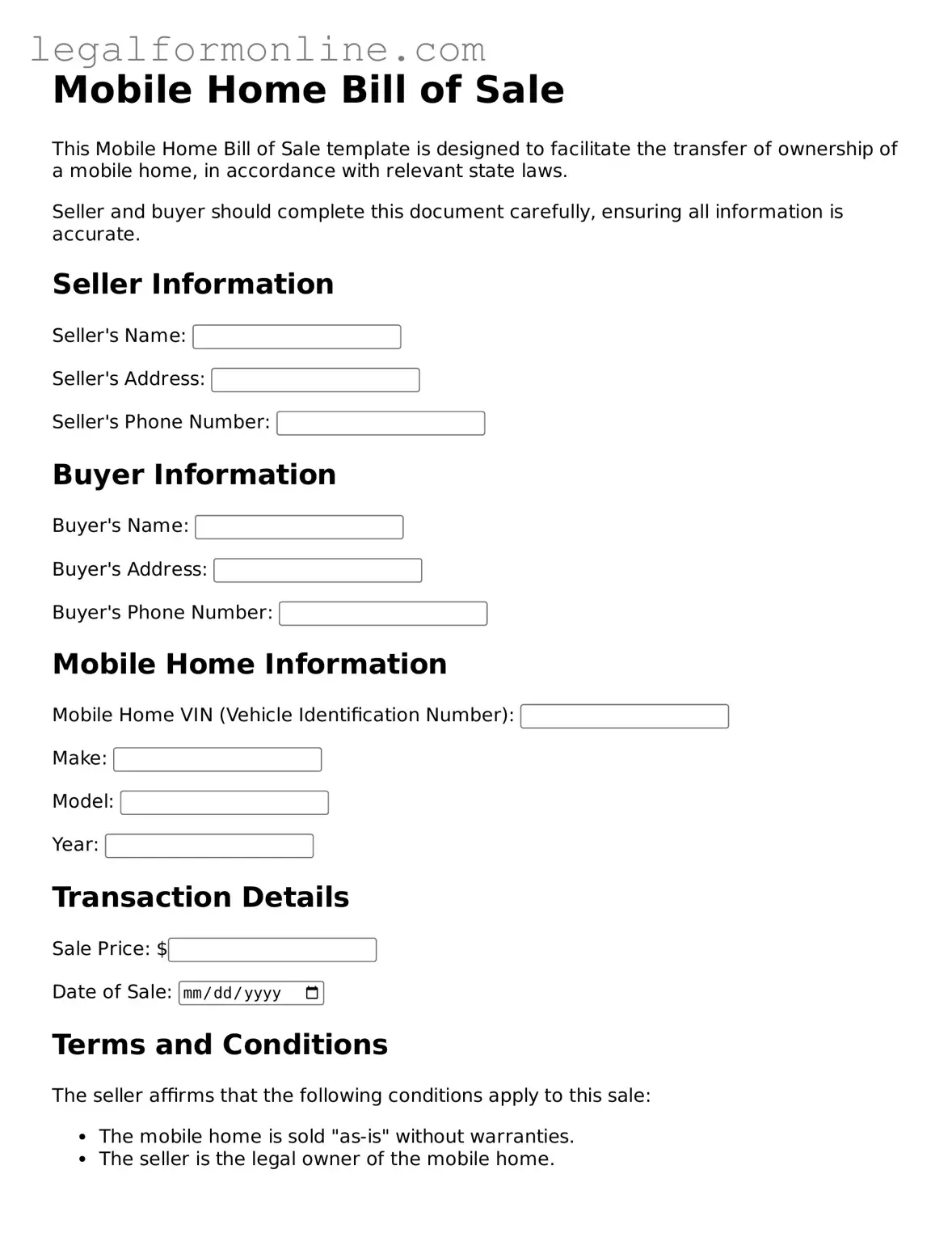 Attorney-Approved Mobile Home Bill of Sale Template