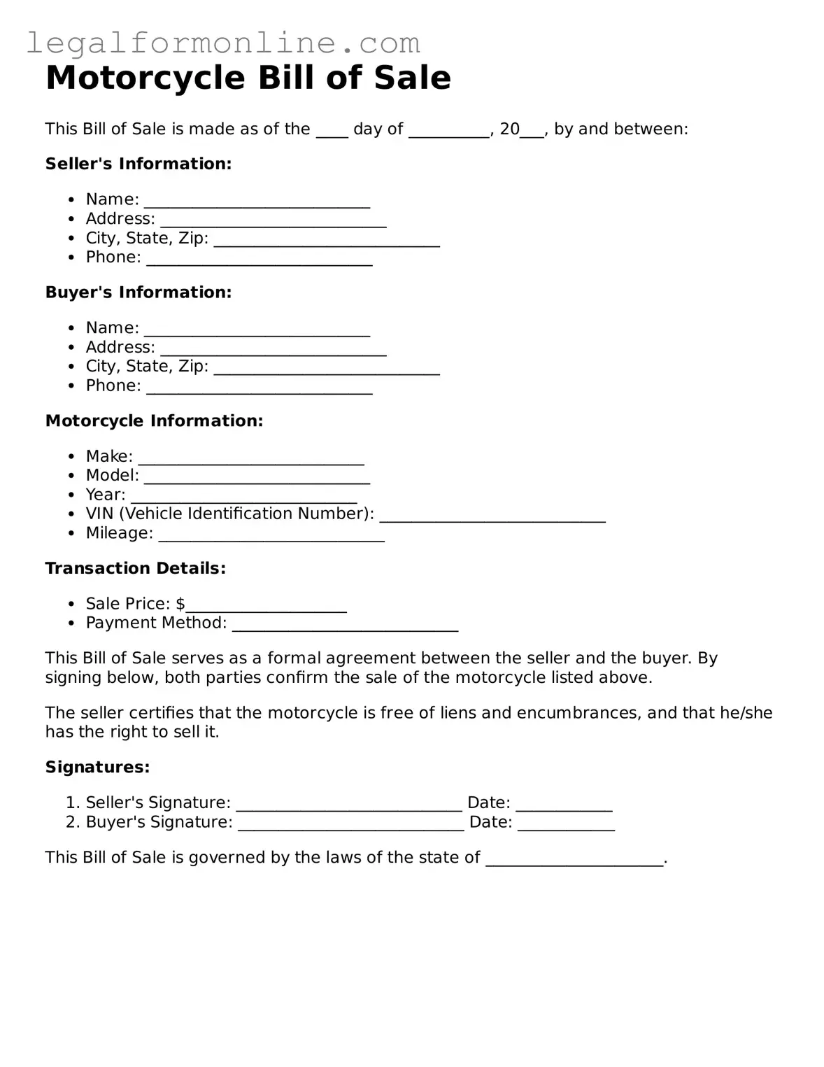 Attorney-Approved Motorcycle Bill of Sale Template