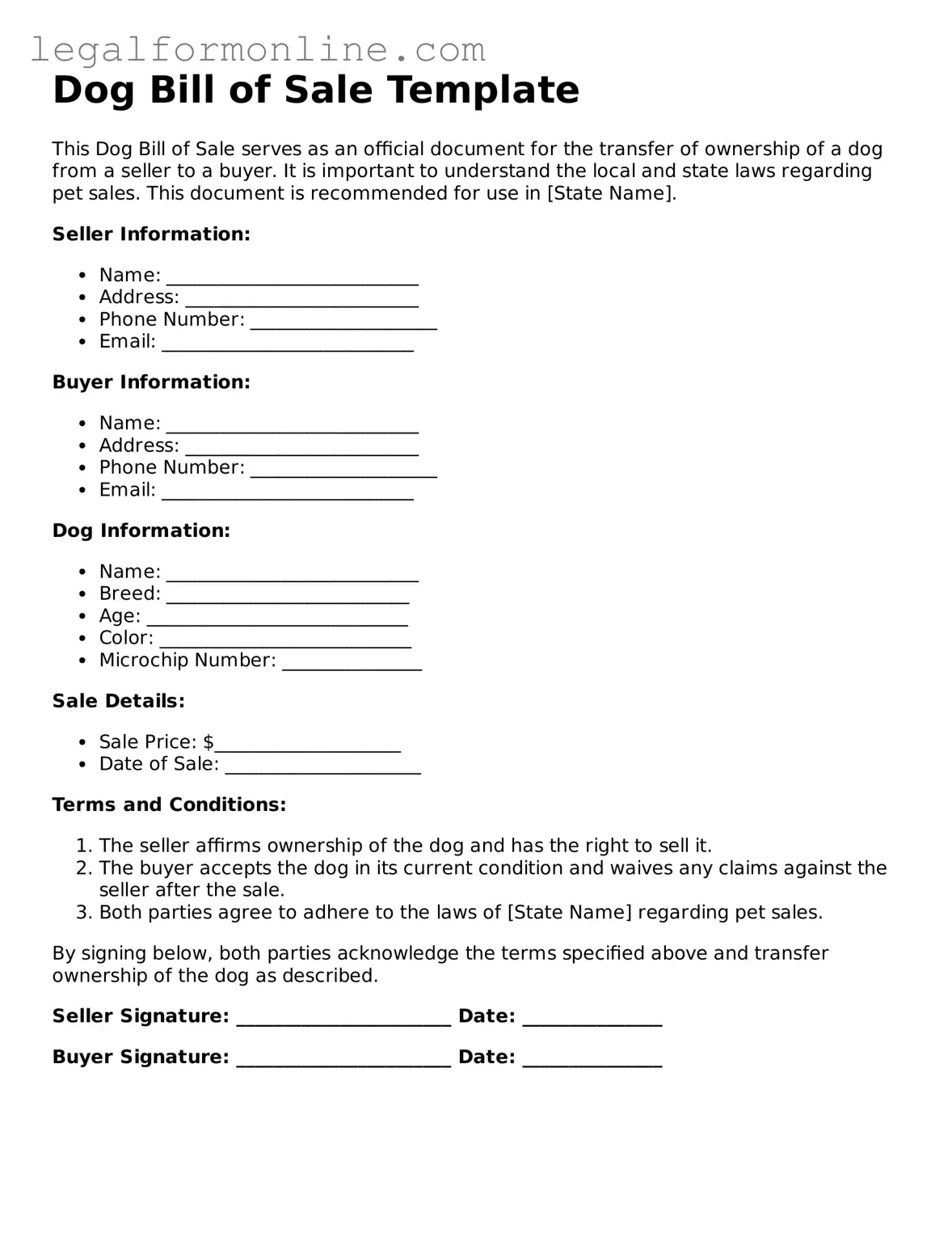 Attorney-Approved Dog Bill of Sale Template