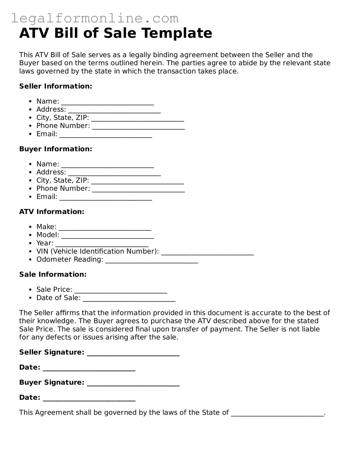 Attorney-Approved ATV Bill of Sale Template