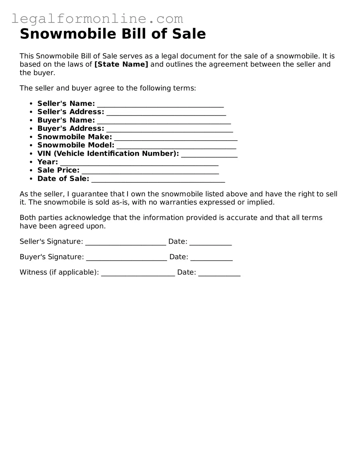 Attorney-Approved Snowmobile Bill of Sale Template