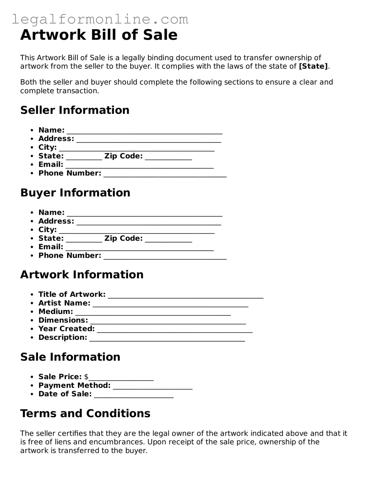Attorney-Approved Artwork Bill of Sale Template