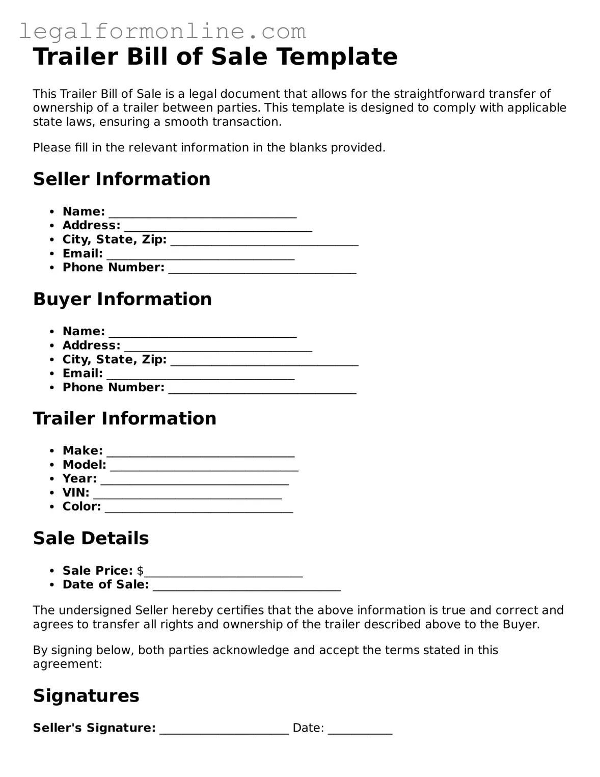 Attorney-Approved Trailer Bill of Sale Template