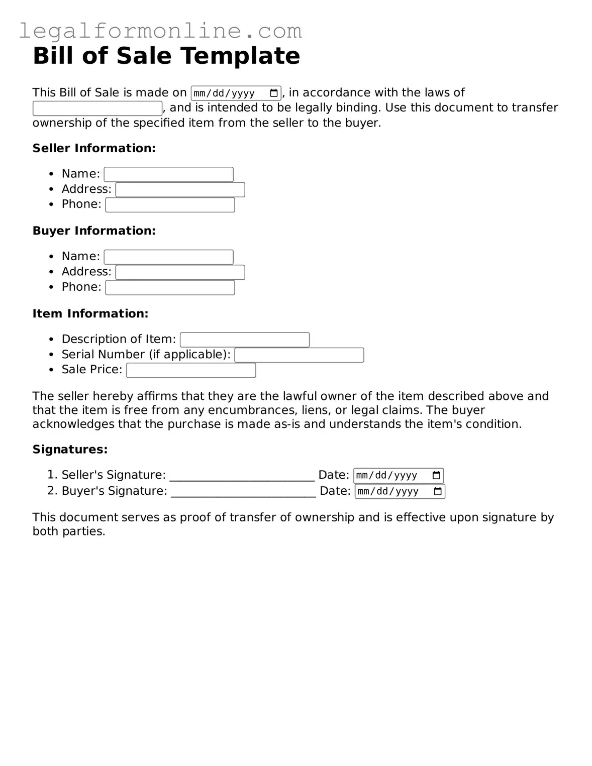Attorney-Approved Bill of Sale Template