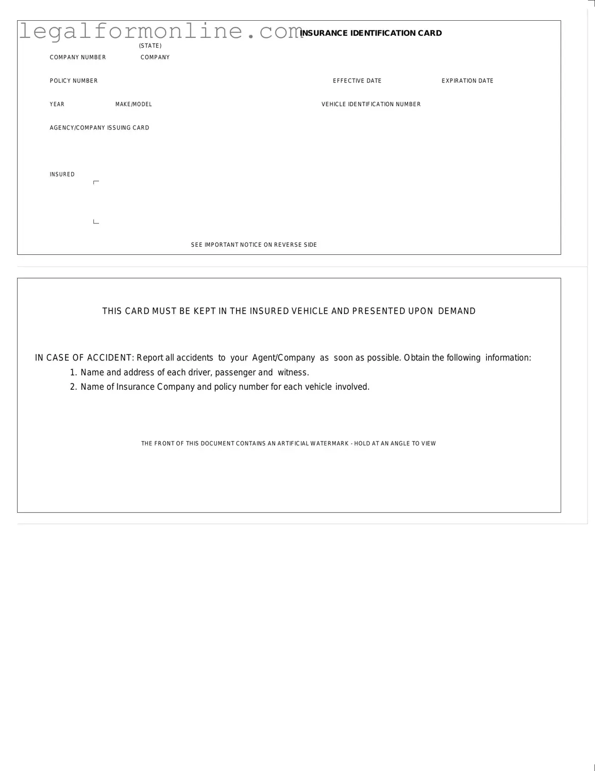 Auto Insurance Card Template in PDF