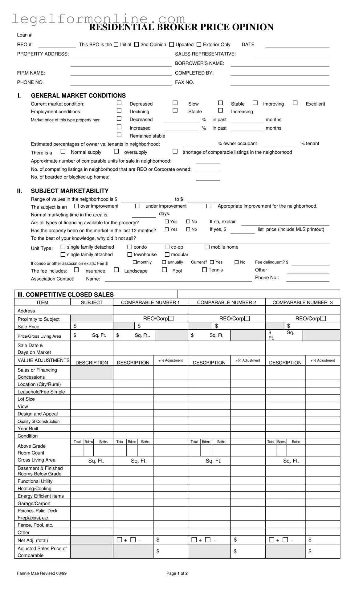 Broker Price Opinion Template in PDF