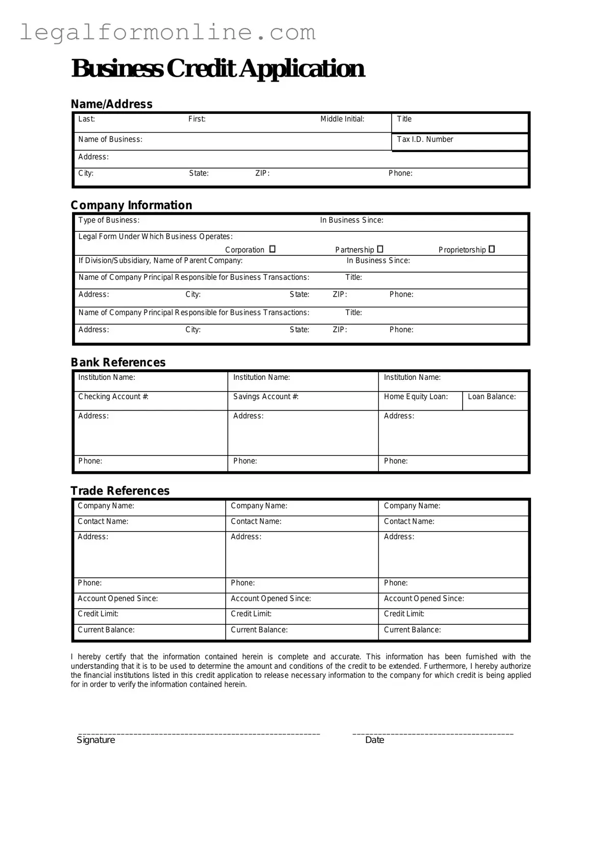 Business Credit Application Template in PDF