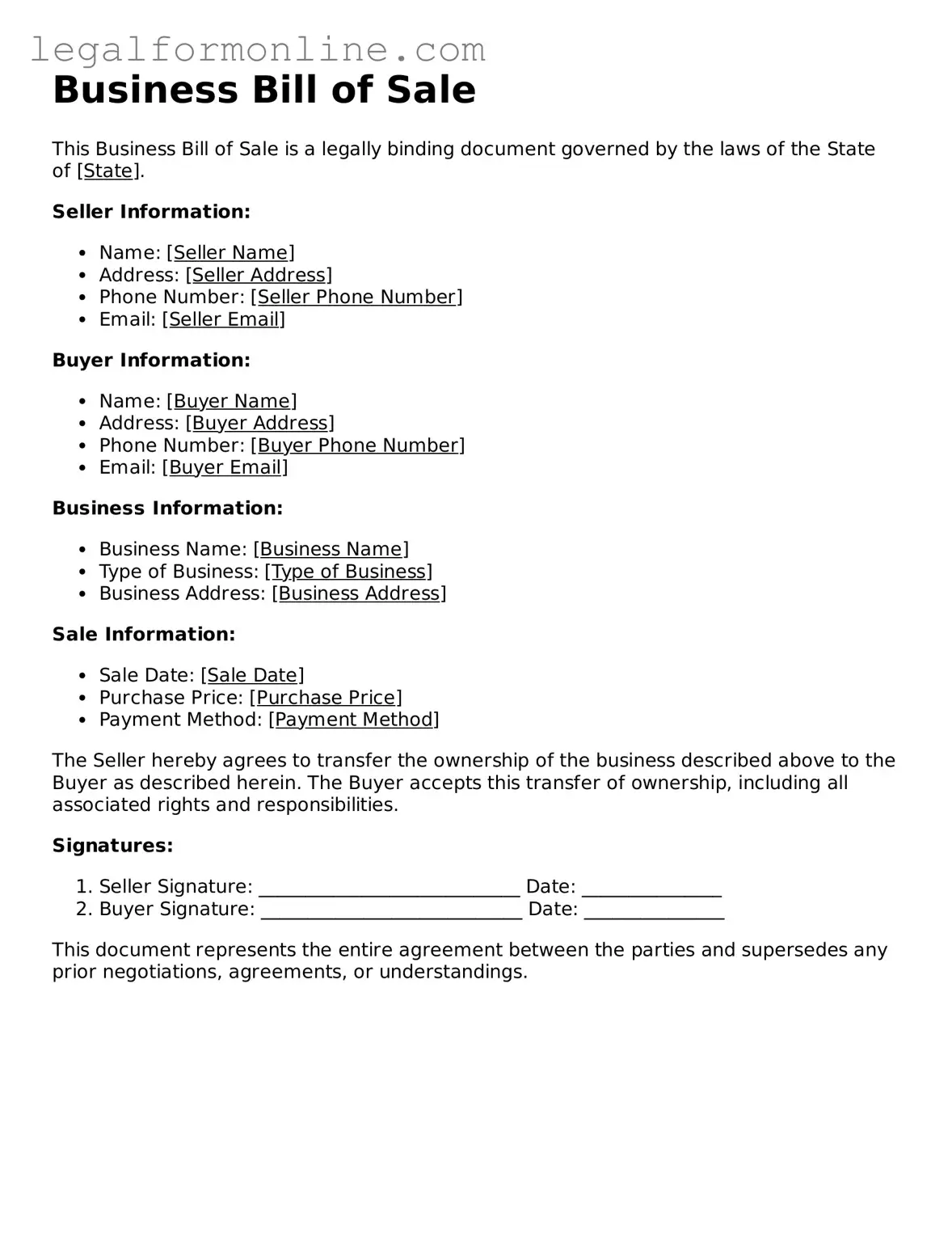 Attorney-Approved Business Bill of Sale Template