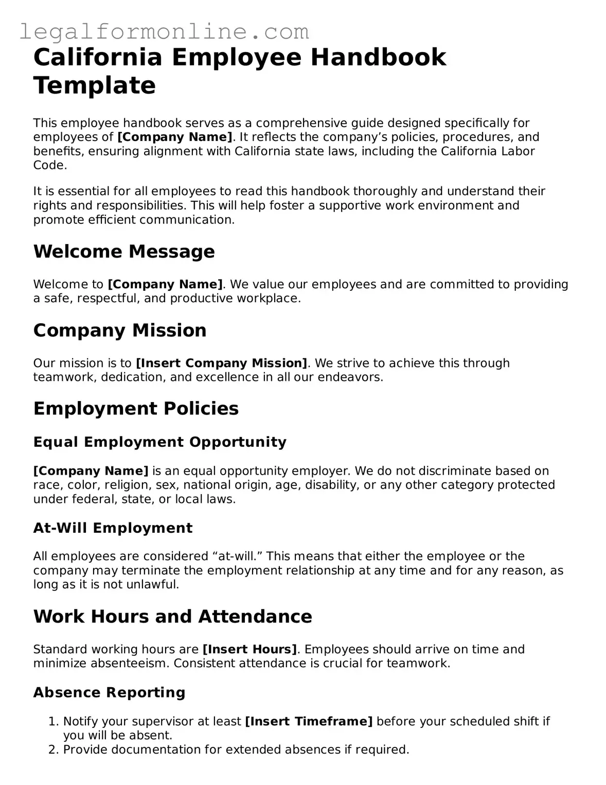  Employee Handbook Form for California