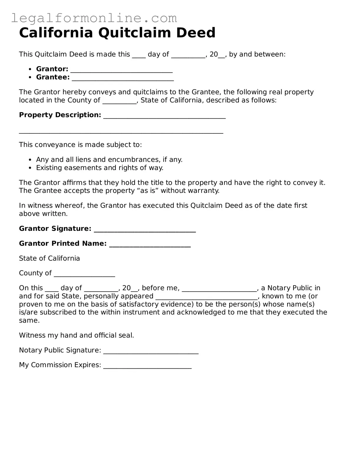  Quitclaim Deed Form for California