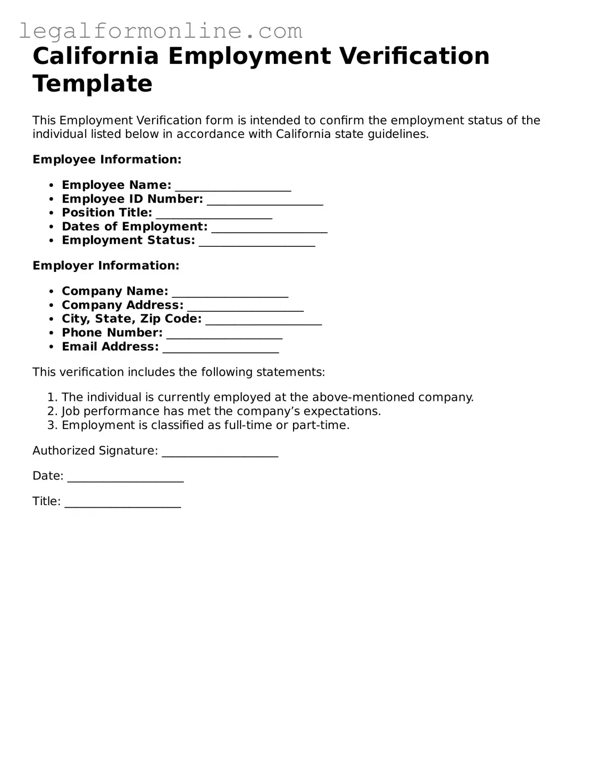  Employment Verification Form for California