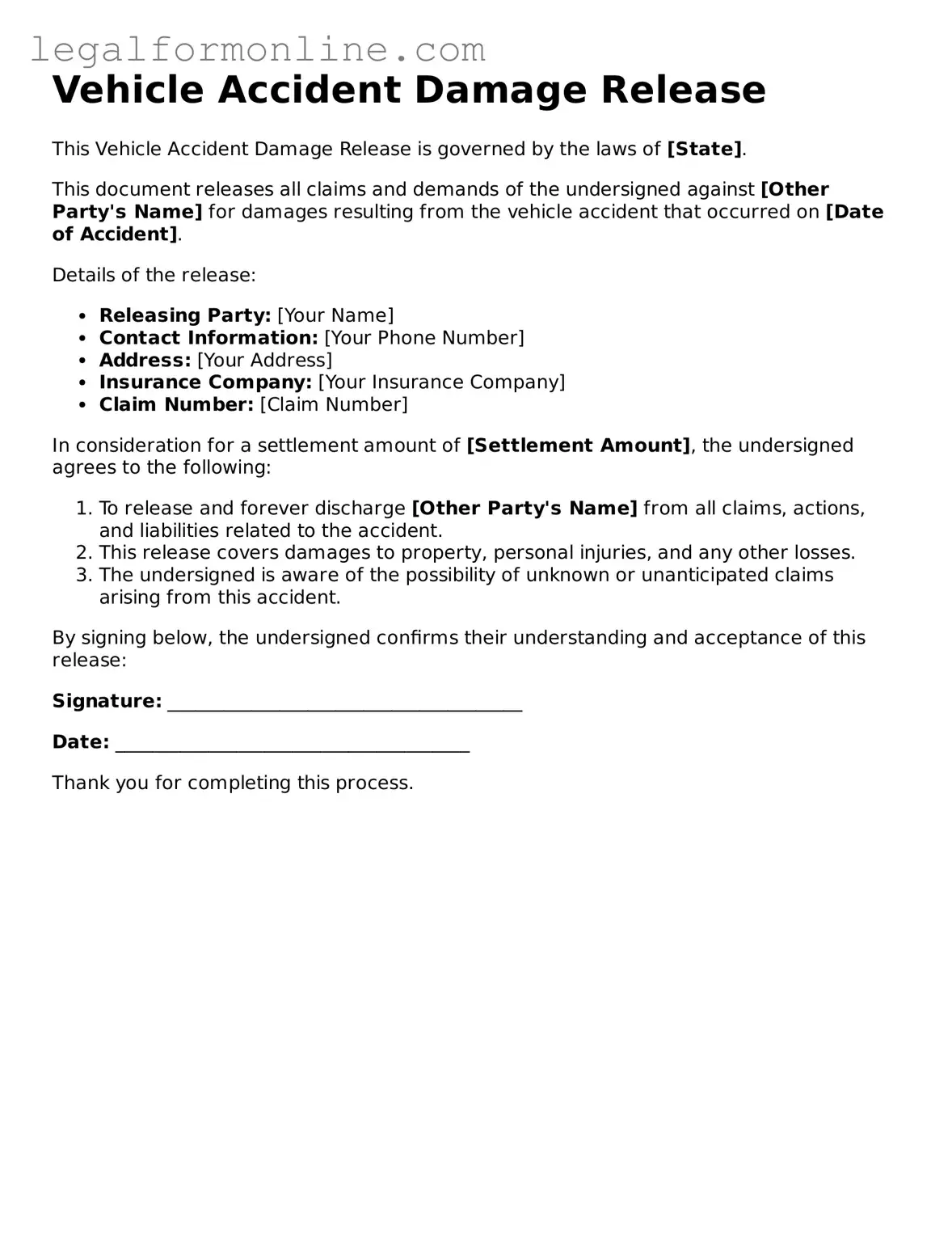 Attorney-Approved Vehicle Accident Damage Release Template