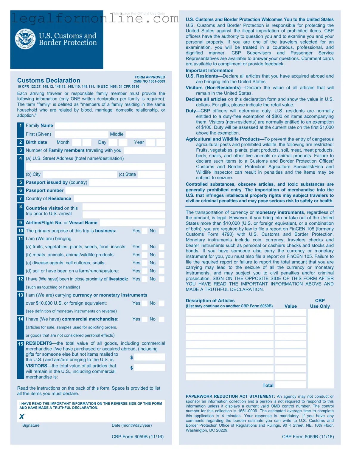 CBP 6059B Template in PDF