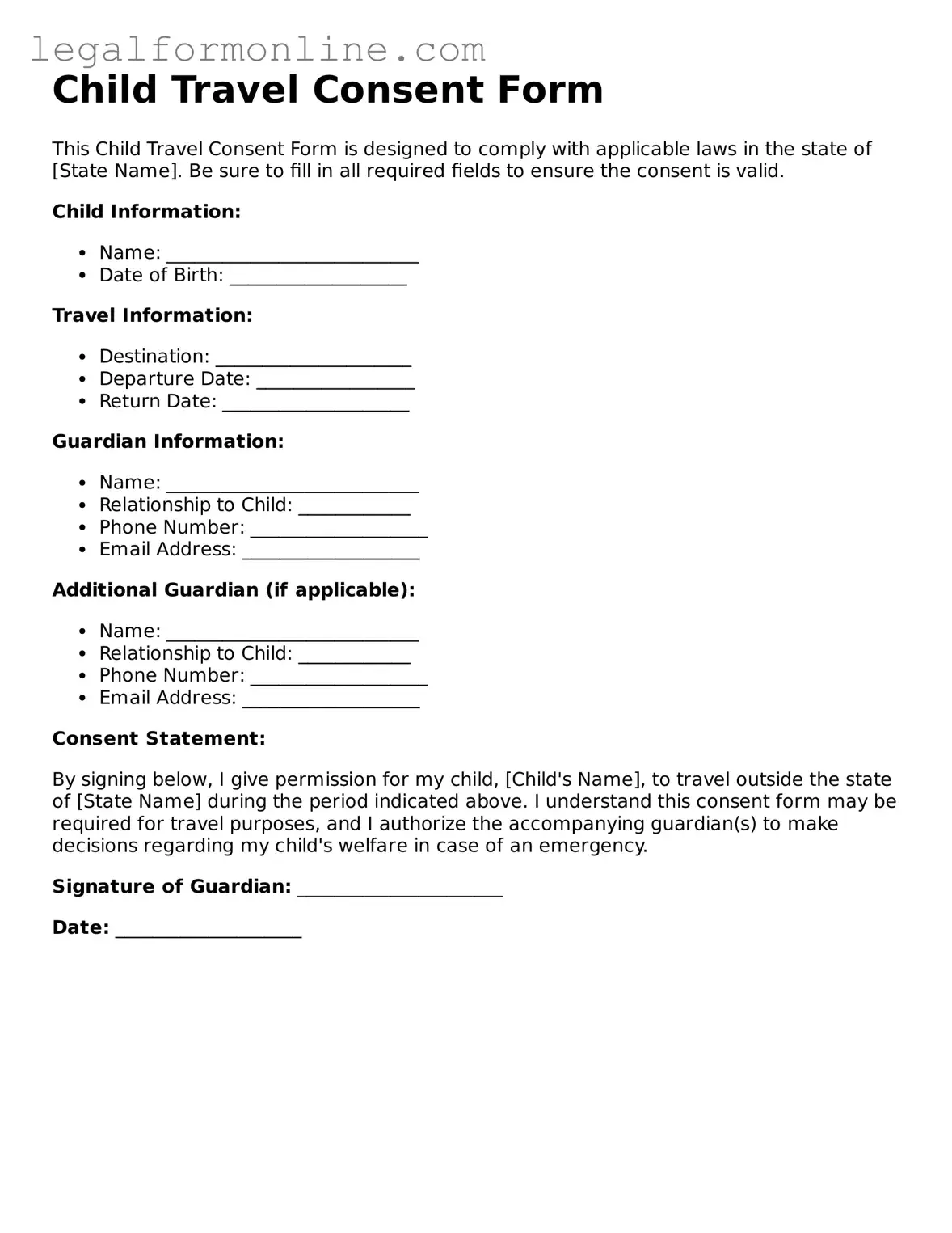 Attorney-Approved Child Travel Consent Form Template