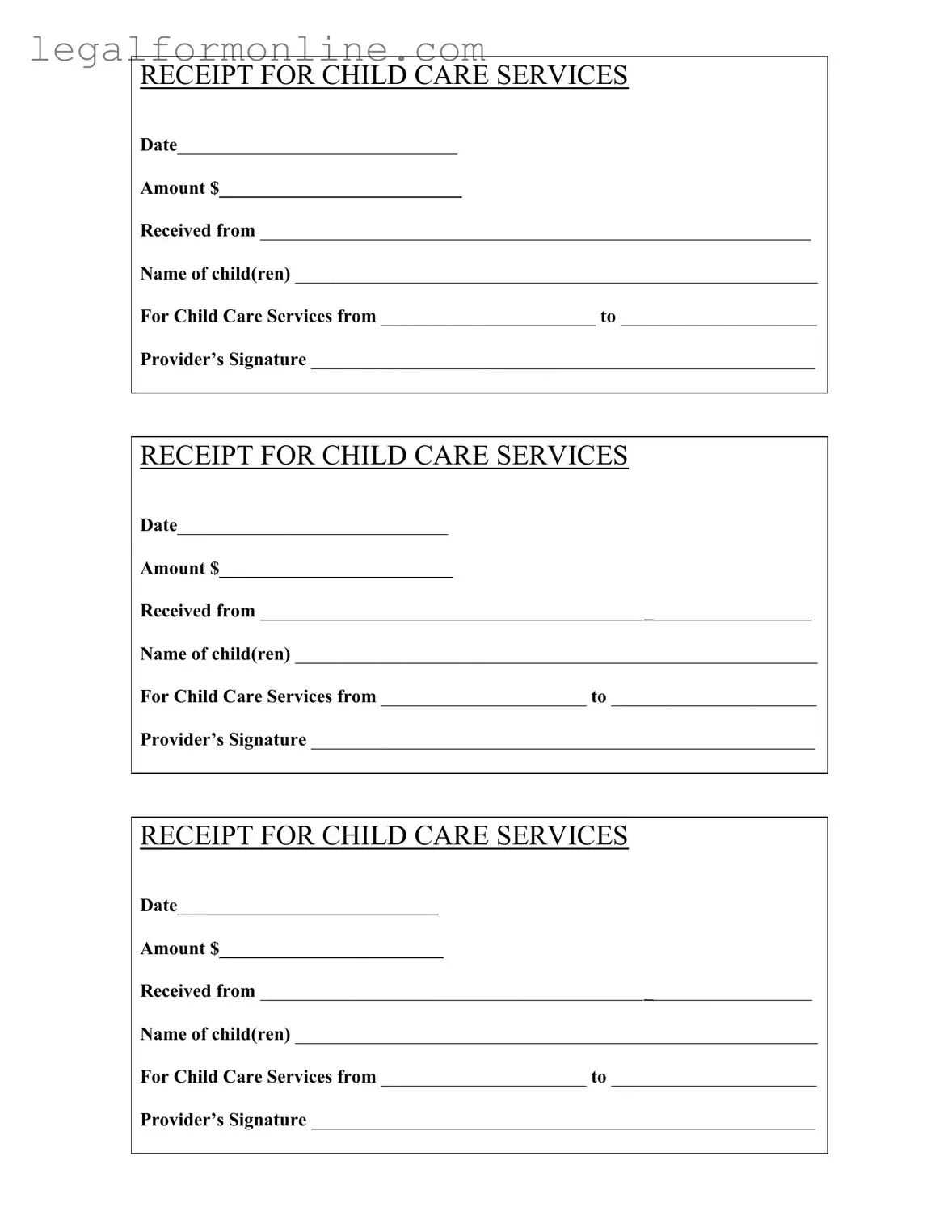 Childcare Receipt Template in PDF