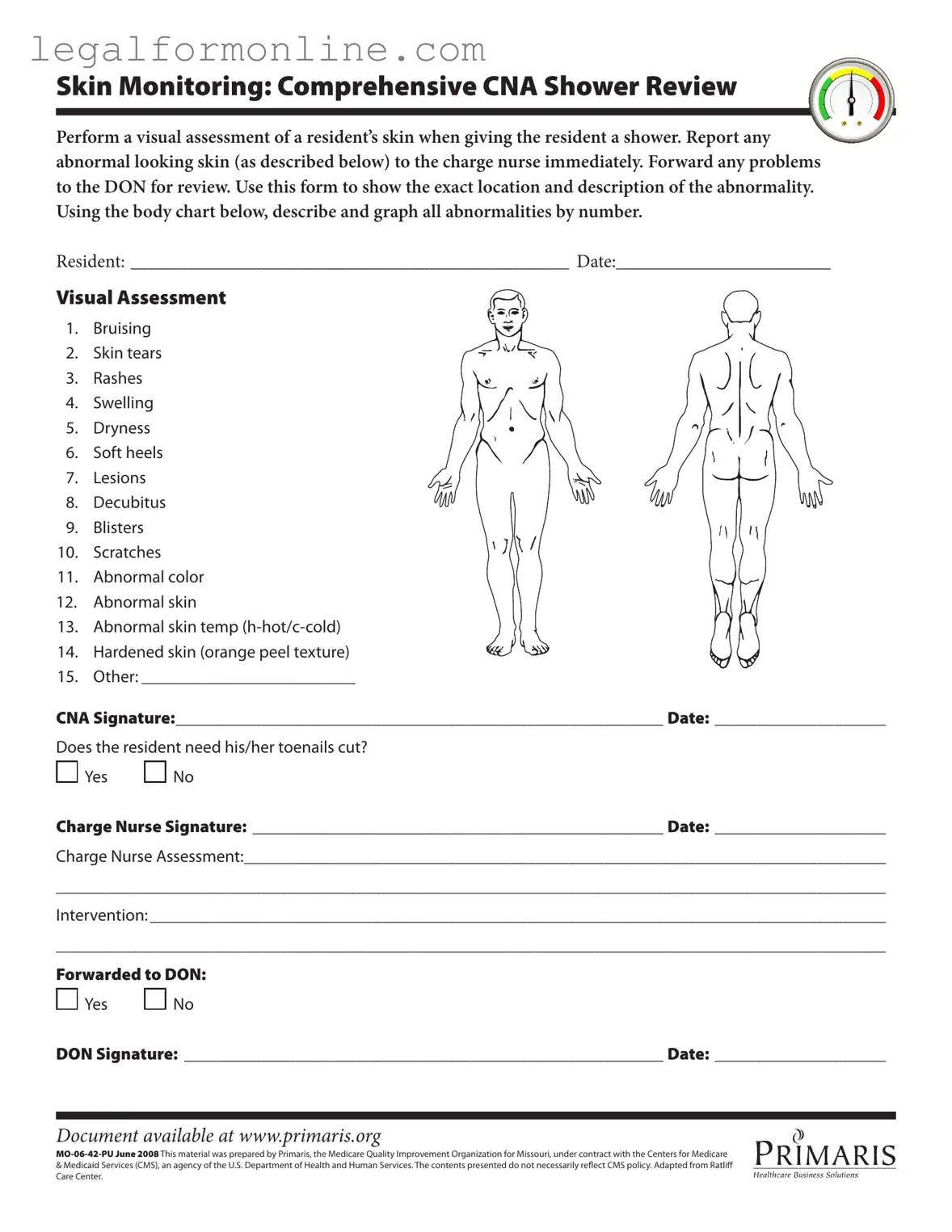 Cna Shower Sheets Template in PDF