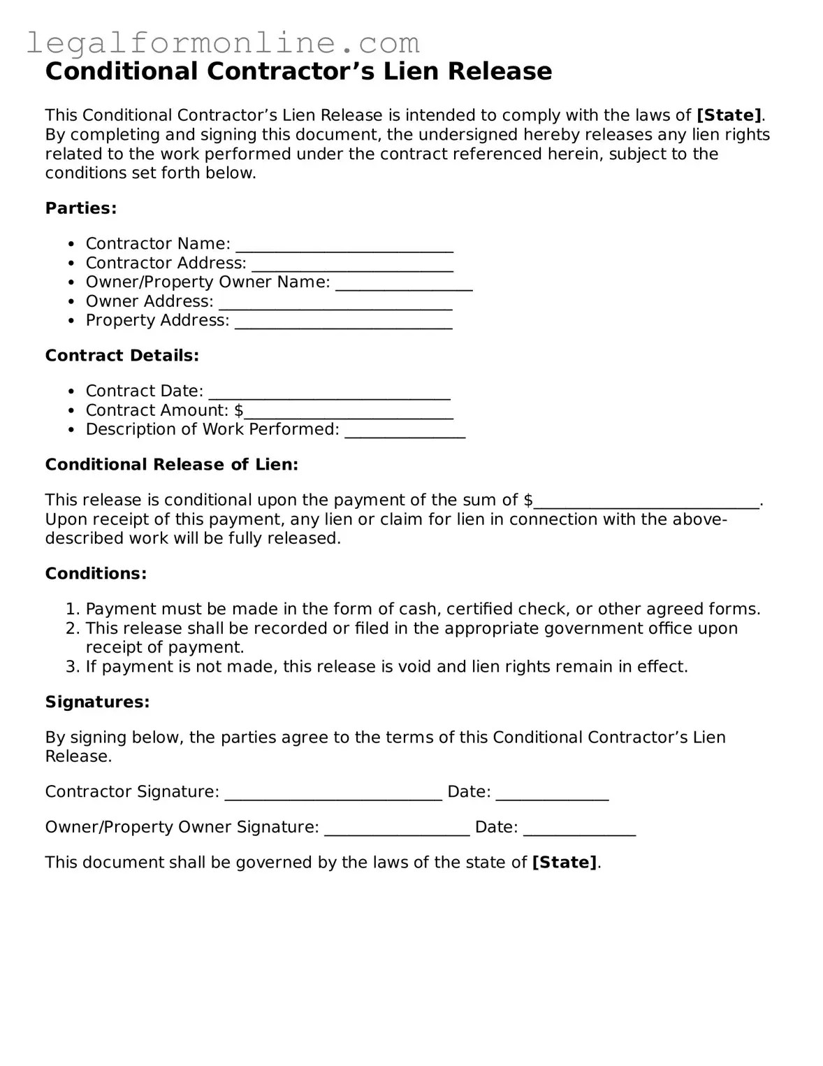 Attorney-Approved Conditional Contractor’s Lien Release Template