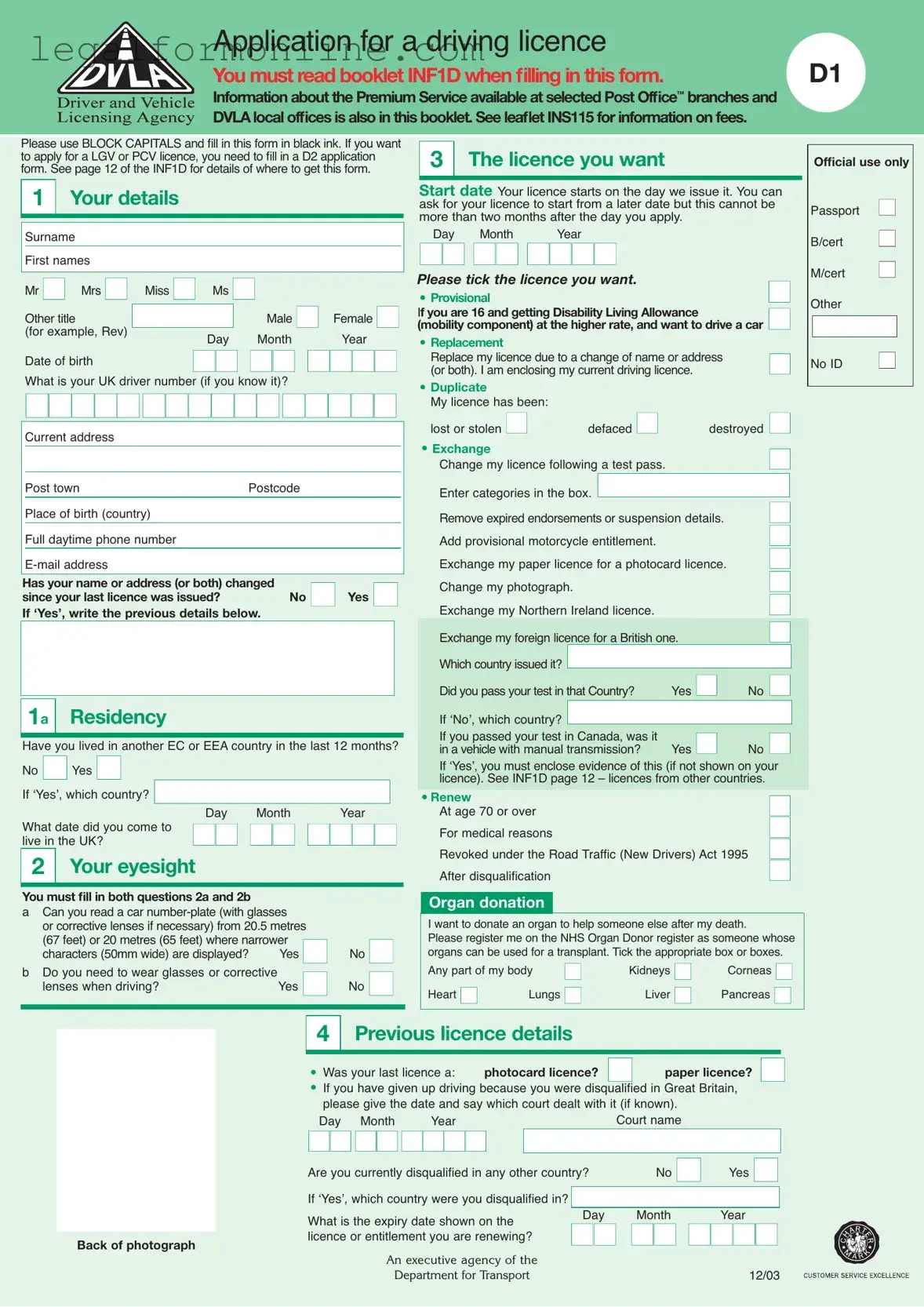 D1 Dvla Template in PDF