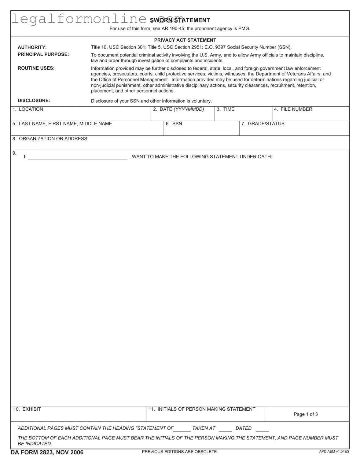 Da 2823 Template in PDF