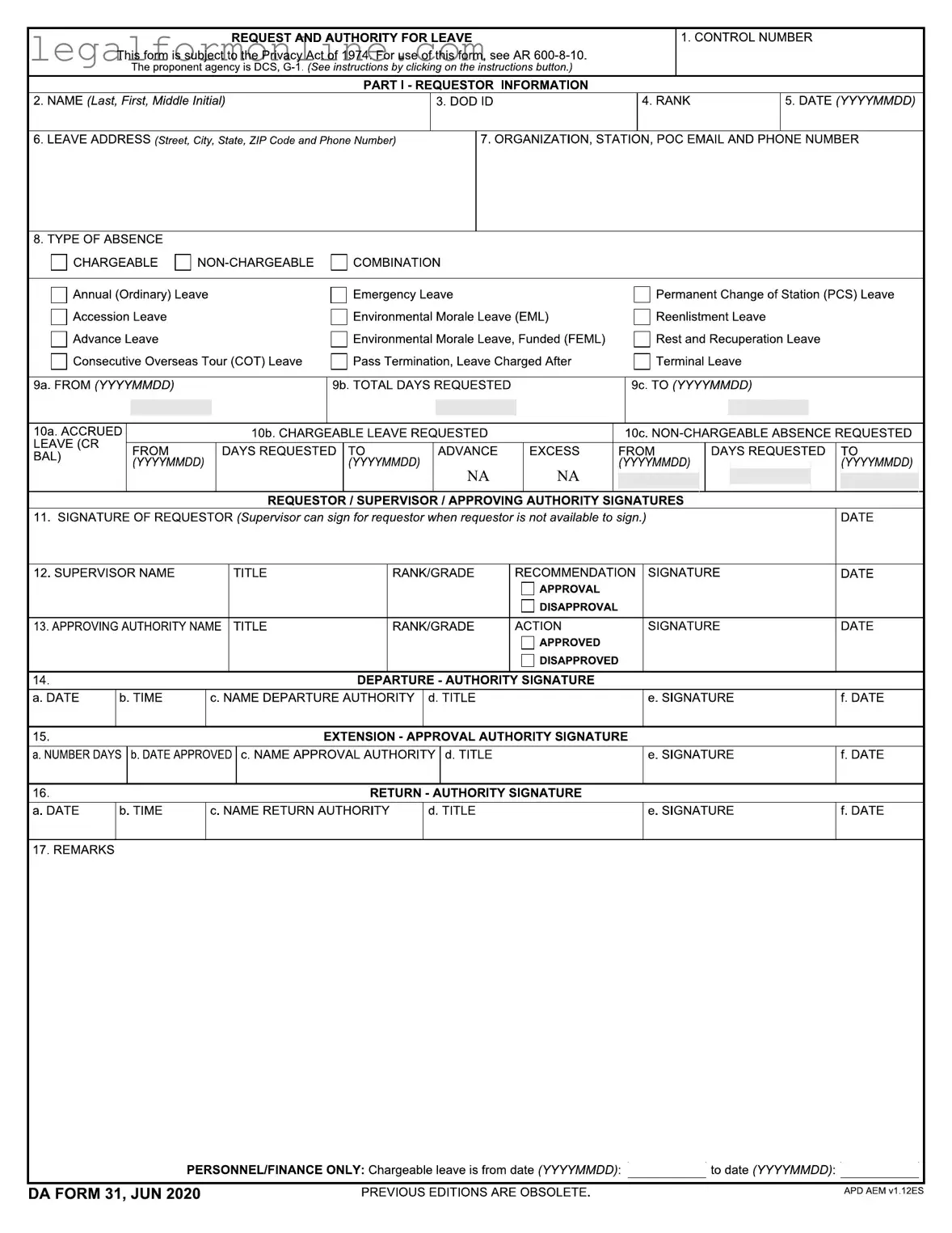 Da 31 Template in PDF