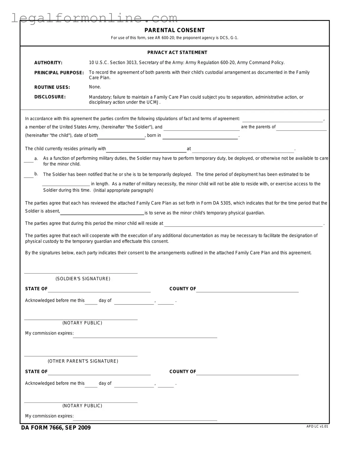 DA 7666 Template in PDF