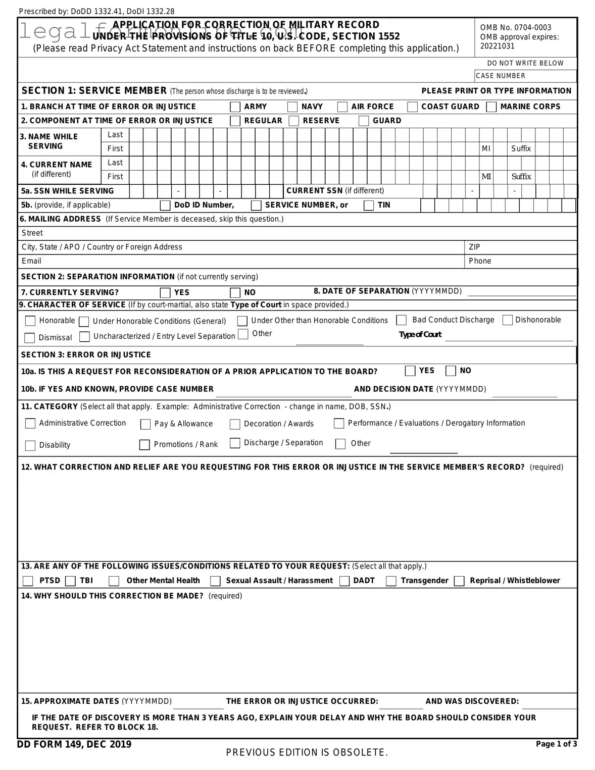 DD 149 Template in PDF