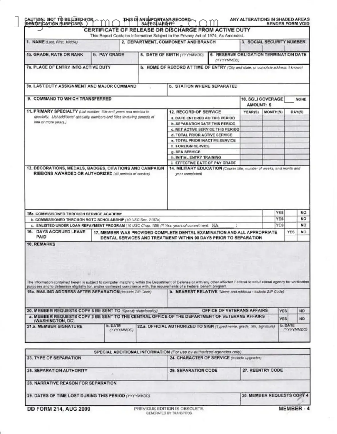 Dd 214 Template in PDF