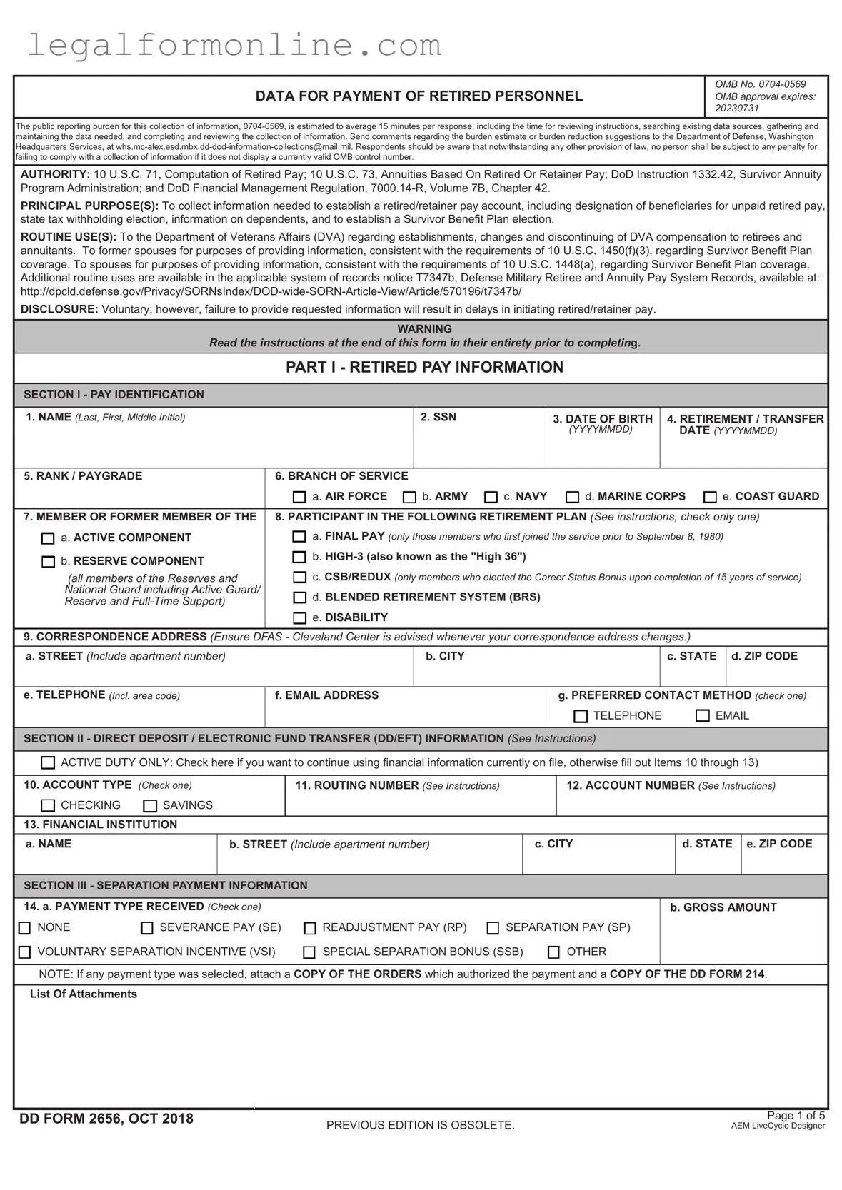 DD 2656 Template in PDF