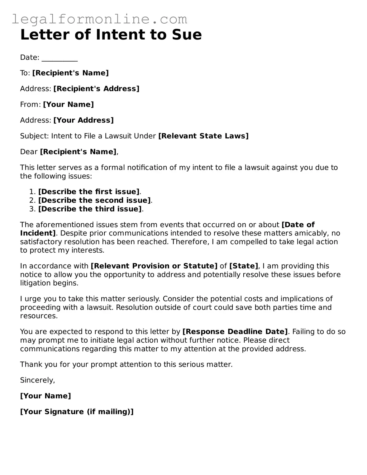 Attorney-Approved Letter of Intent to Sue Template