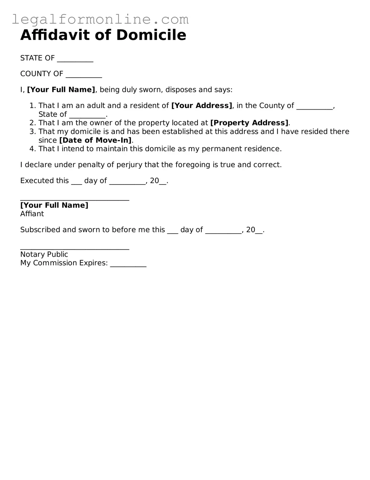 Attorney-Approved Affidavit of Domicile Template